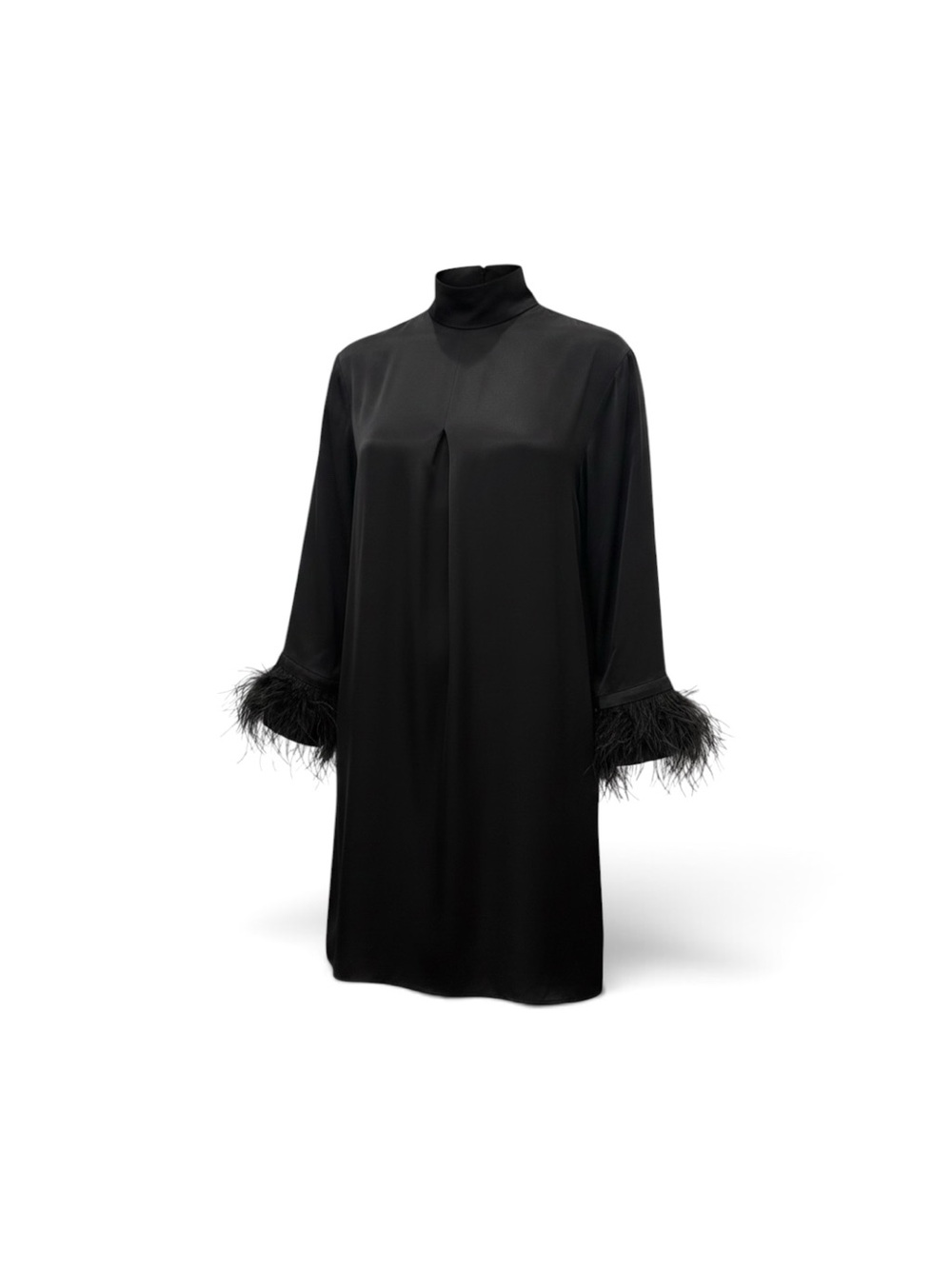 Sleeper Black Mini Dress with Feathery Cuffs